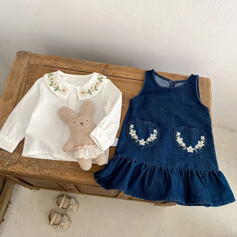 【セット】デイジー刺繍ブラウスデニムワンピースセット