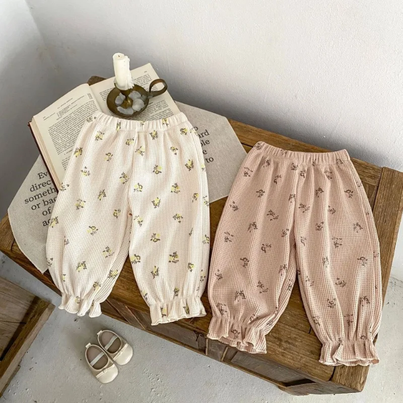【BABY】ワッフルフラワープリント総柄ロングパンツ