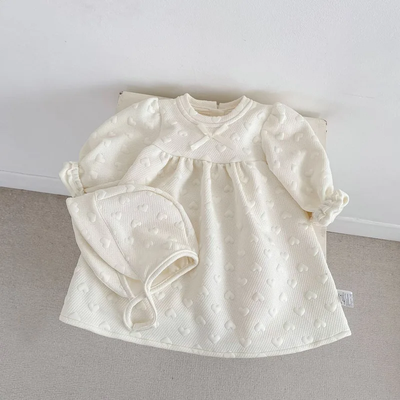 【BABY】立体ハートジャガードリボン長袖ワンピース