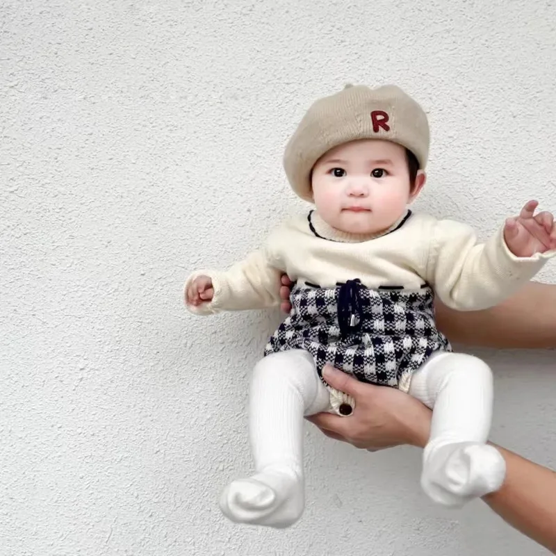 【BABY】ブルームーンチェック切替ニットロンパース