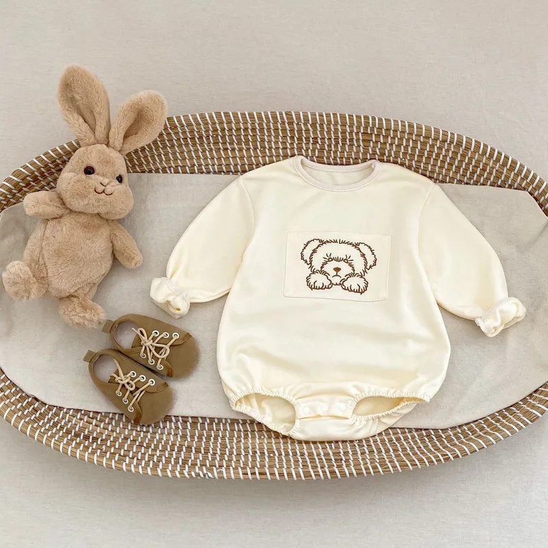 【BABY】くま刺繍長袖スウェットロンパース