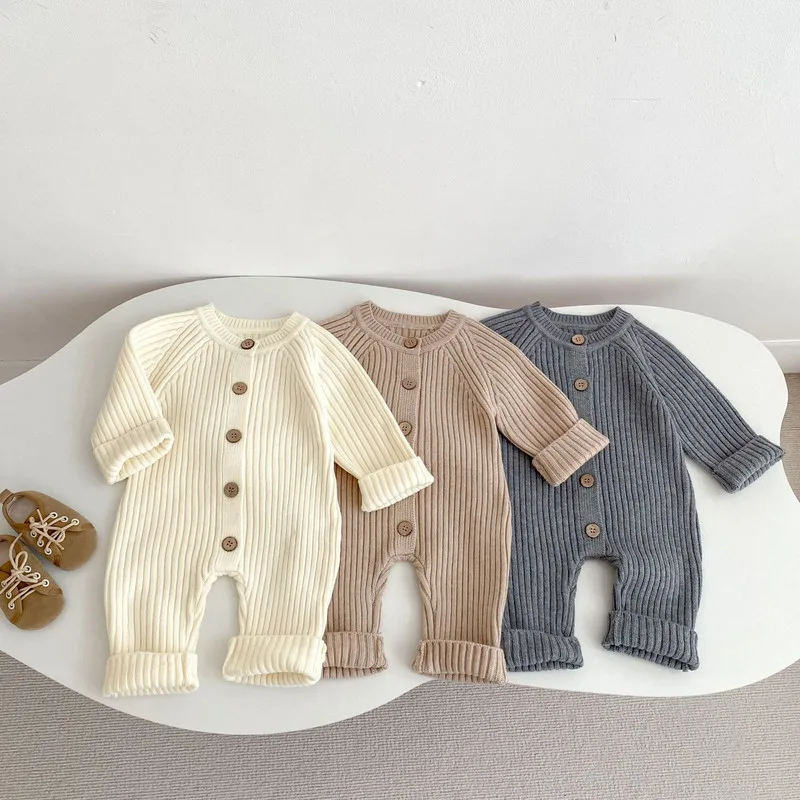 【BABY】厚手リブニット長袖ロンパース