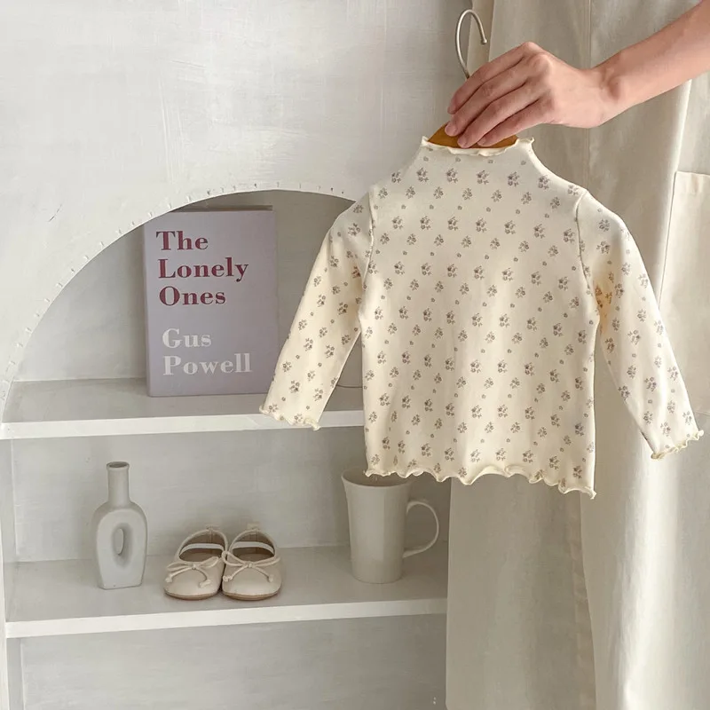 【BABY】フラワーハイネックフリルTシャツ