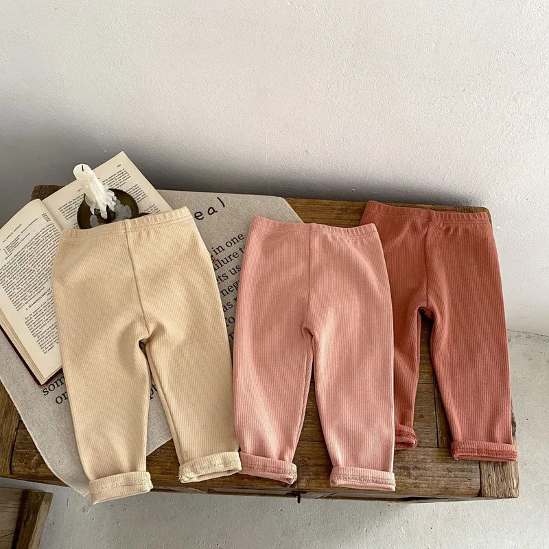 【BABY】シンプルリブ編みコットンベビーレギンス