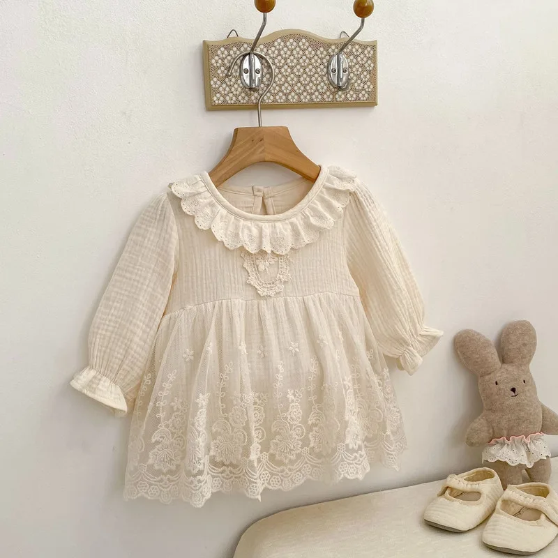 【BABY】フラワーレースチュールロンパースワンピース