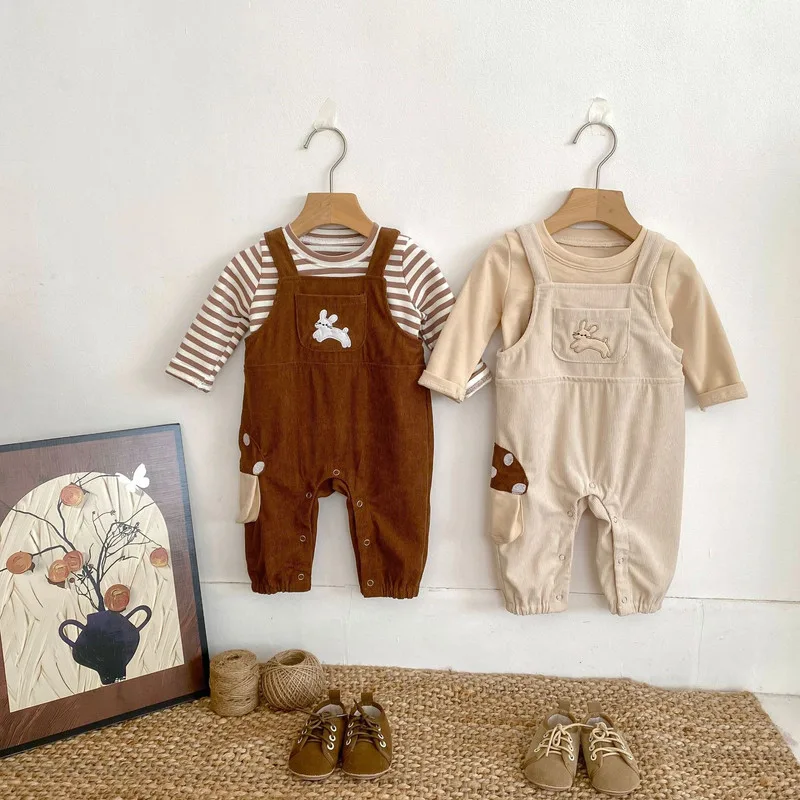 【セット】ストライプTシャツサロペットロンパースセット
