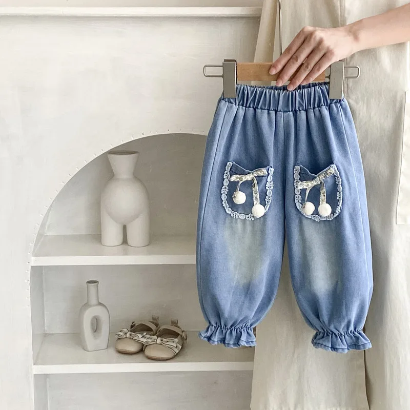 【BABY】さくらんぼリーフ裾フリルデニムパンツ