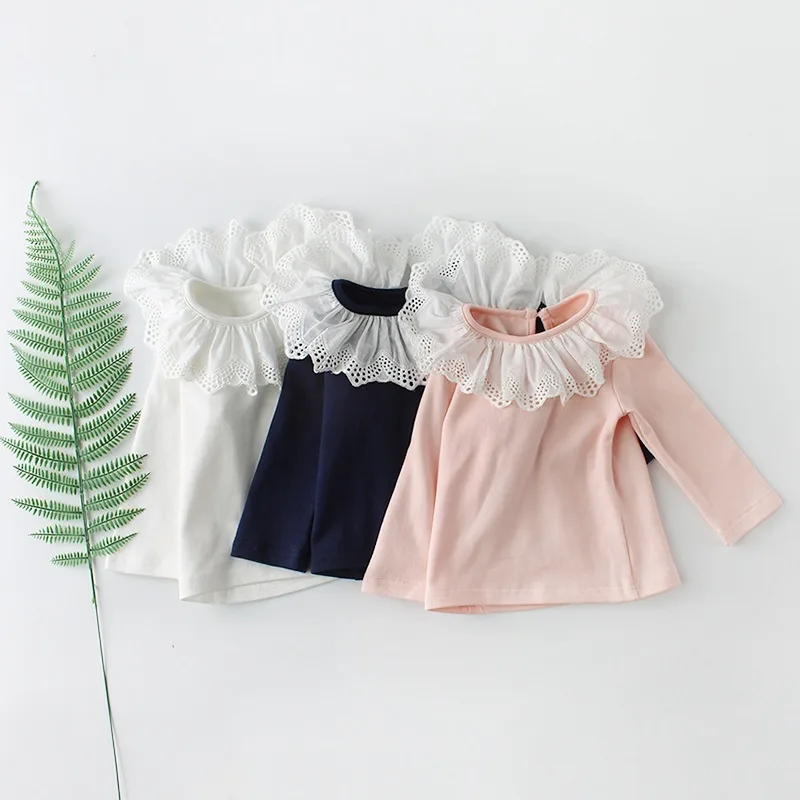 【BABY】フリルレースカラー長袖コットンインナーTシャツ