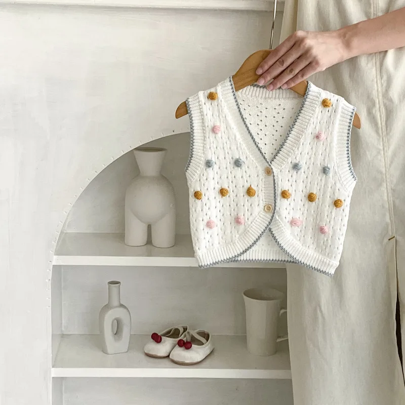 【BABY】透かし編み立体ドットコットンニットベスト
