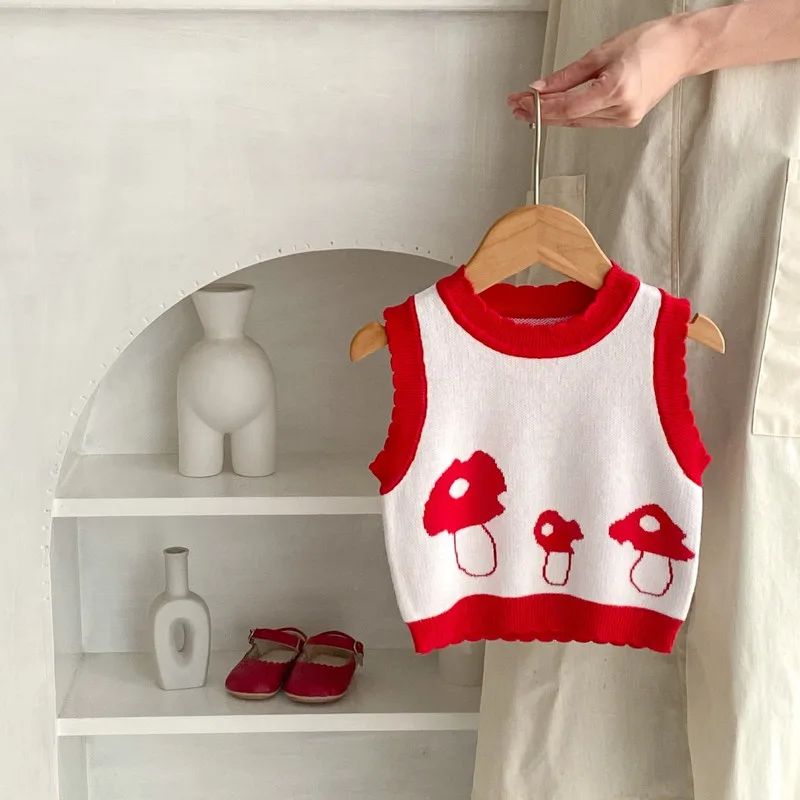 【BABY】きのこジャガードクルーネックニットベスト