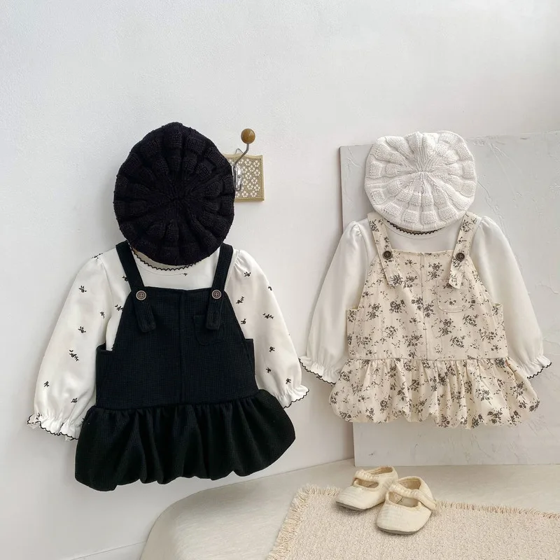 【BABY】小花柄フリルフレアサロペットワンピース