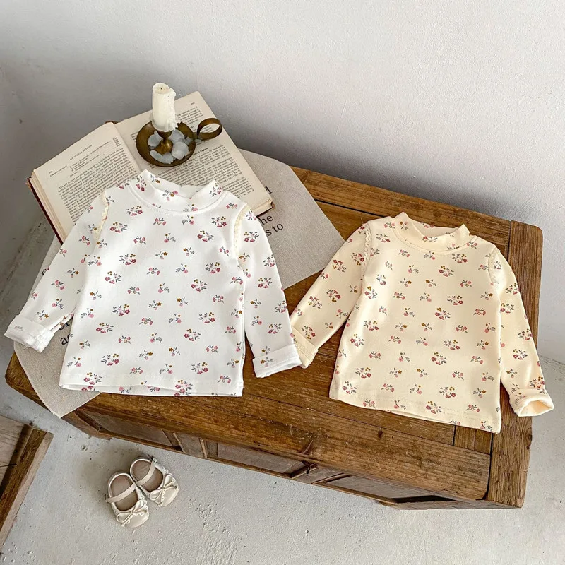 【BABY】小花柄プリントハイネック長袖カットソーTシャツ