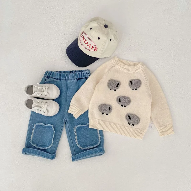 【BABY】ひつじモチーフクルーネック長袖ニット