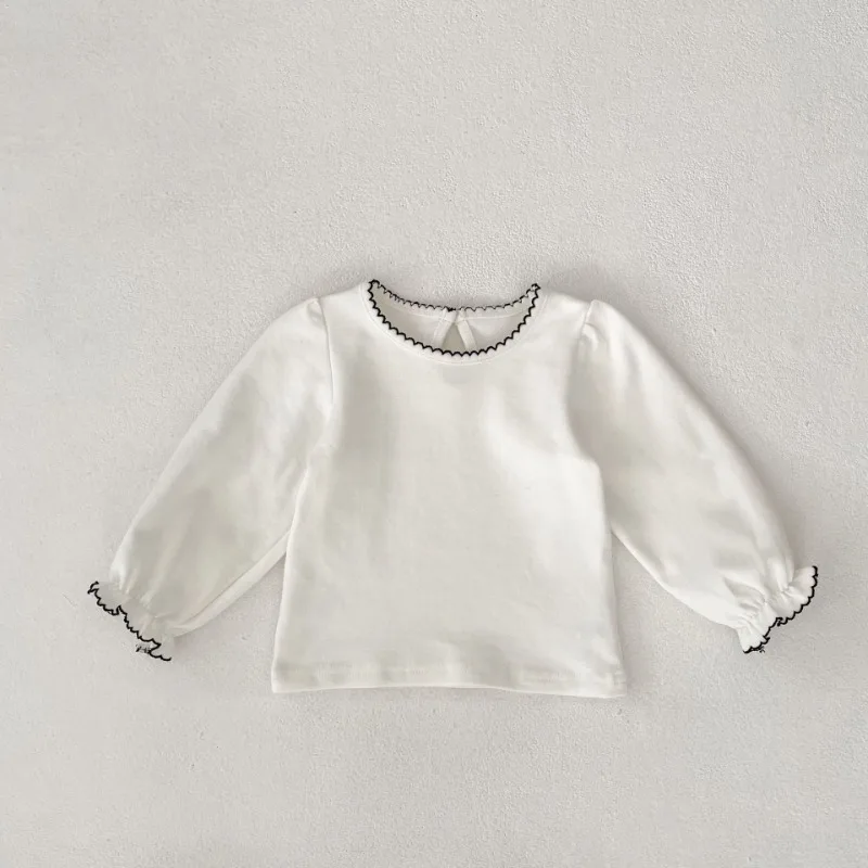 【BABY】フラワーピコ刺繍パフスリーブ長袖Tシャツ