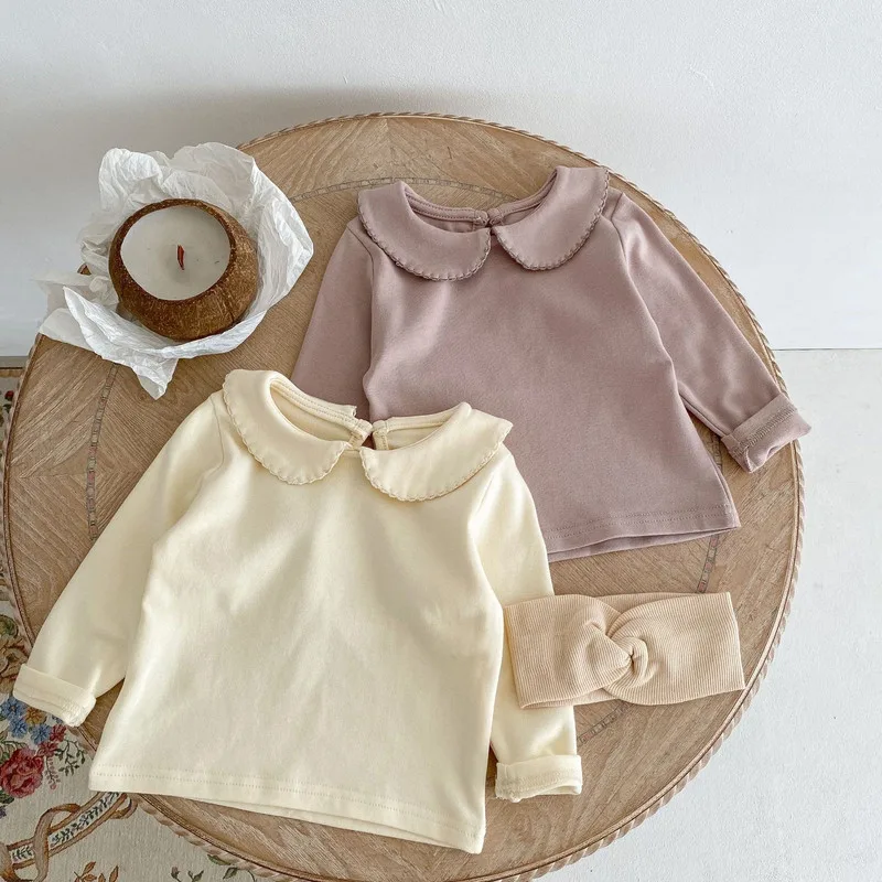 【BABY】シンプル丸襟無地長袖Tシャツカットソー