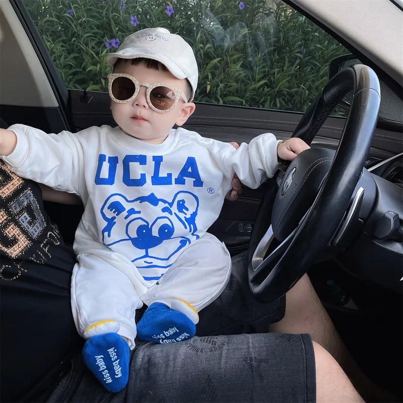 【BABY】UCLAくまプリントスウェット長袖ロンパース