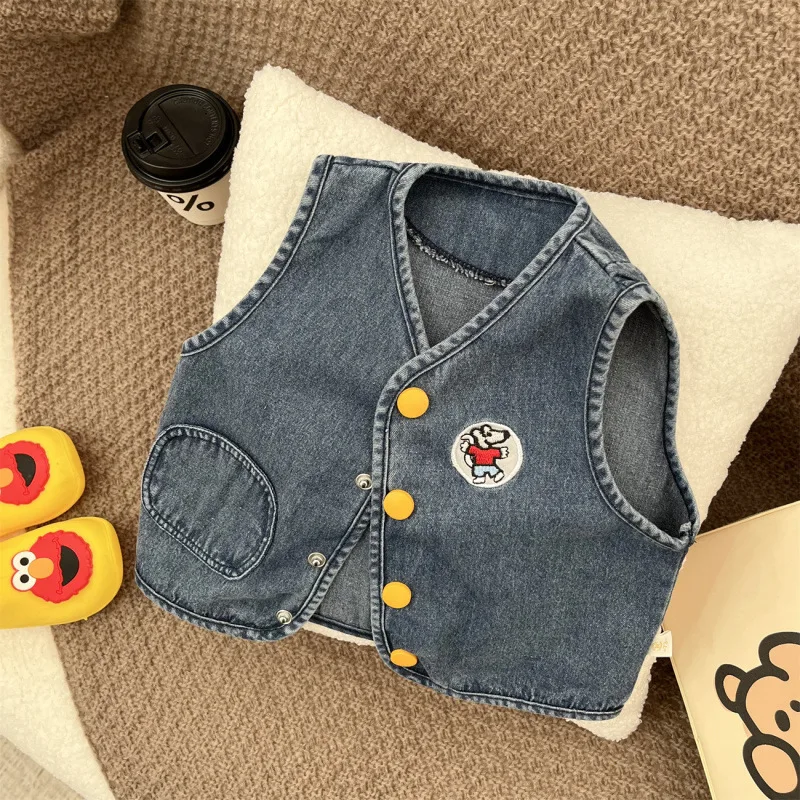 【BABY】マウスキャラクターワッペンデニムベスト