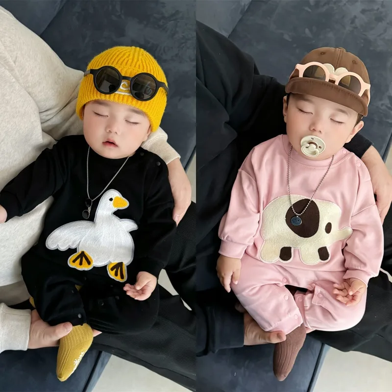 【BABY】アニマルアップリケ長袖ロンパースカバーオール