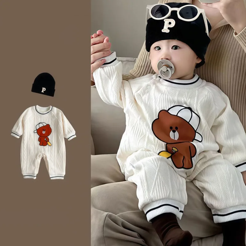 【BABY】ベースボールくま裏起毛ニットロンパース