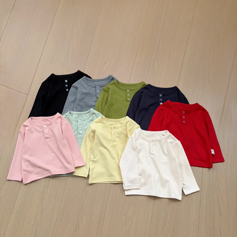 【BABY】フロントボタンヘンリーネック長袖Tシャツ