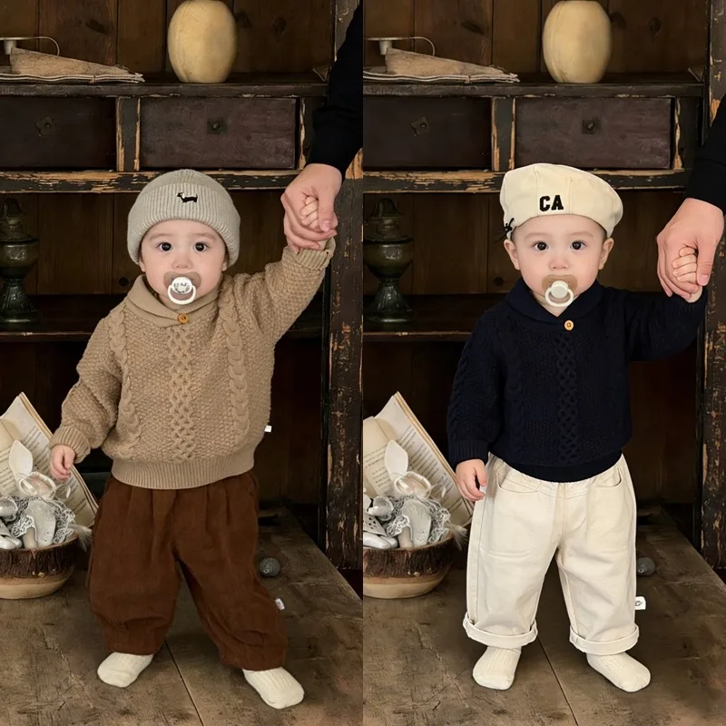 【BABY】バブルケーブル編み襟付きニットセーター