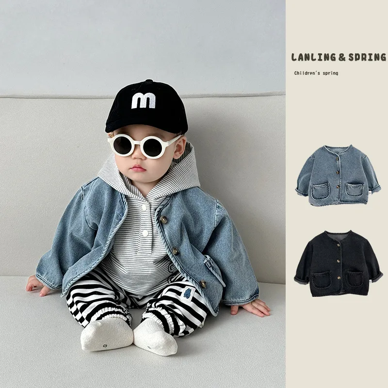 【BABY】ノーカラーカジュアルデニムジャケット