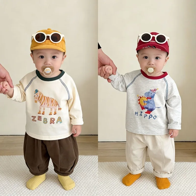 【BABY】ゼブラプリントクルーネック長袖Tシャツ