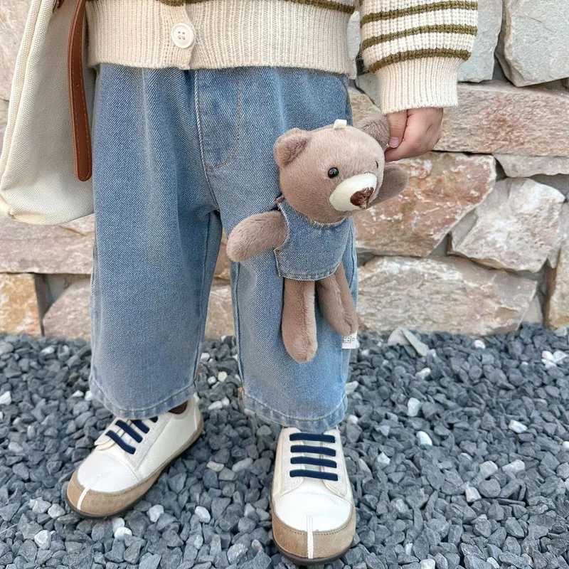 【BABY】やわらかくまマスコット付きデニムパンツ