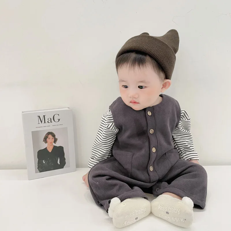 【BABY】マレリリーフフロントボタンノースリーブロンパース
