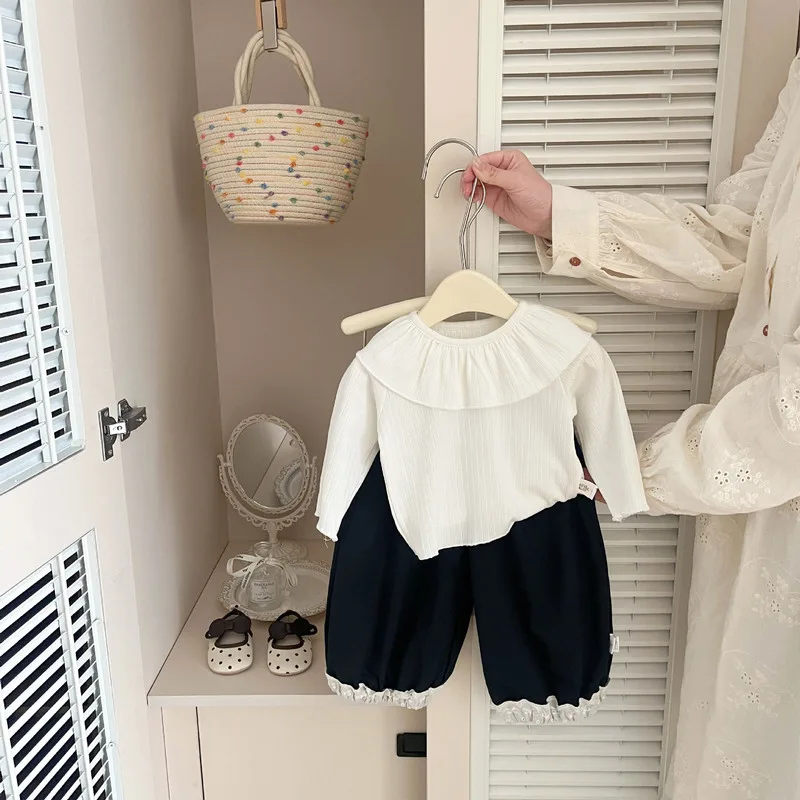 【BABY】裾レース切替コットンストレートロングパンツ