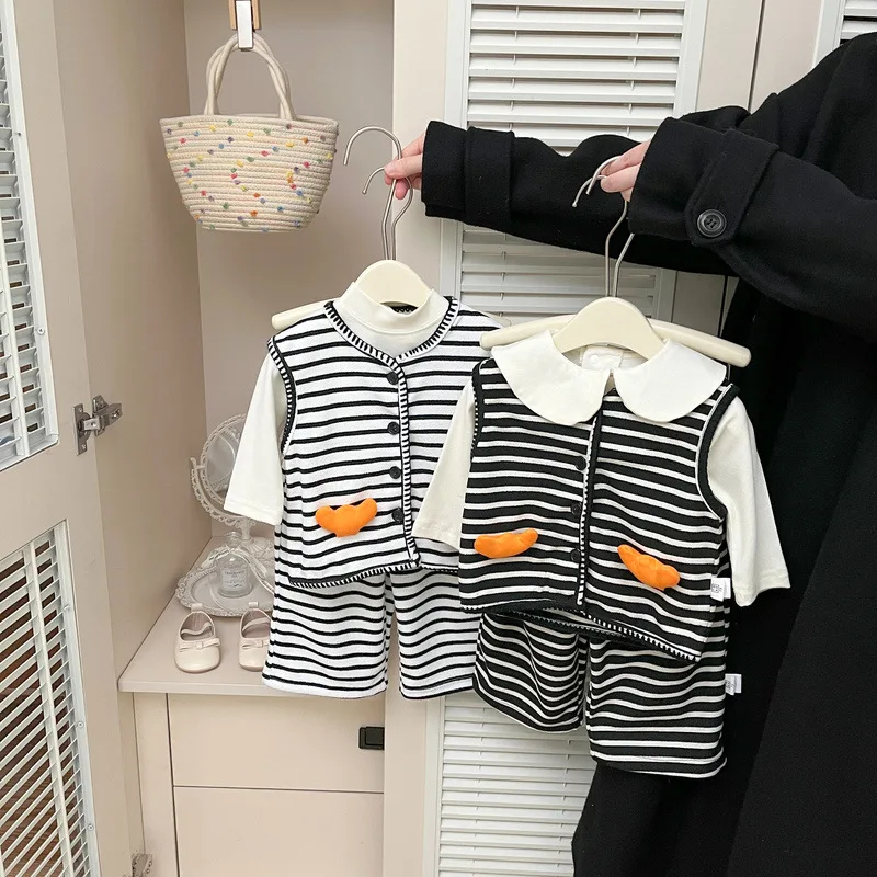 【セット】ペンギンモチーフストライプベスト上下セット