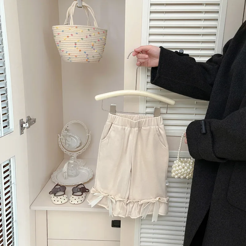 【BABY】裾フリルリボン付きリラックスワイドパンツ