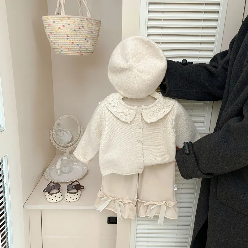 【BABY】ココナッツクリーム刺繍襟ニットカーディガン