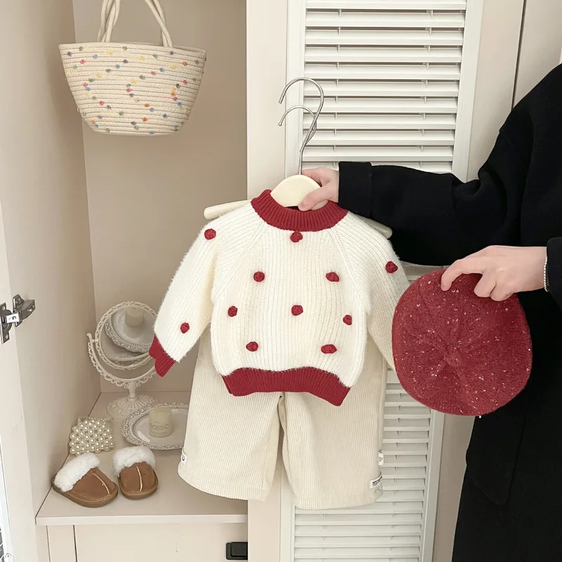 【BABY】チェリーポイント配色長袖ニットセーター