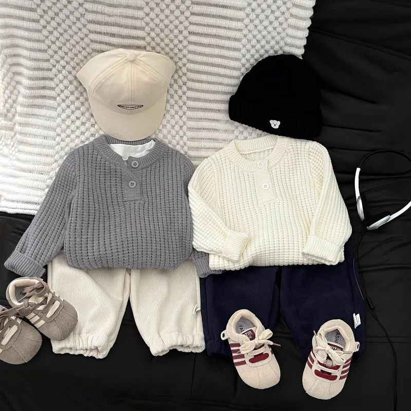 【BABY】ワッフル編みヘンリーネックニットトップス