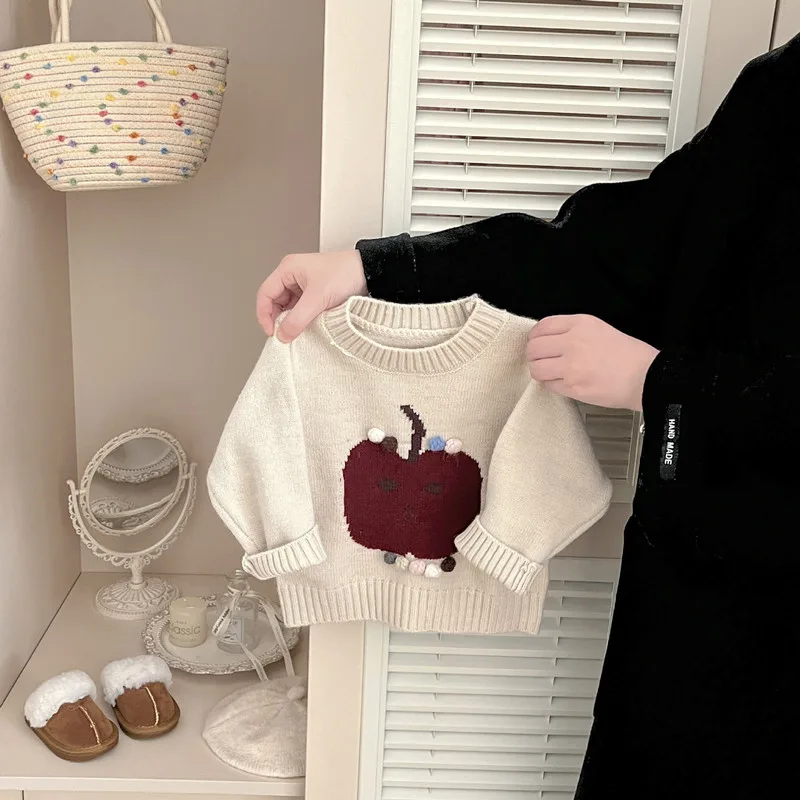 【BABY】アップルモチーフ長袖ニットプルオーバー