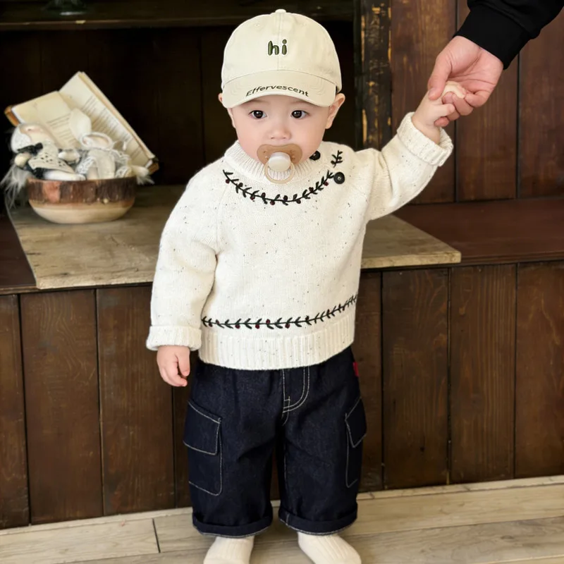 【BABY】サンシャインアイレット刺繍デザインニットTシャツ