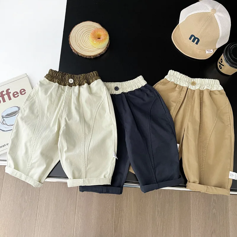 【BABY】ウエスト配色ステッチカジュアルロングパンツ