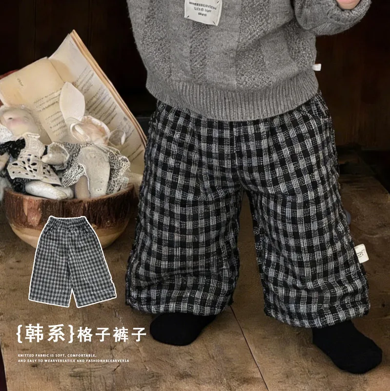 【BABY】ヴィンテージ風チェックワイドロングパンツ