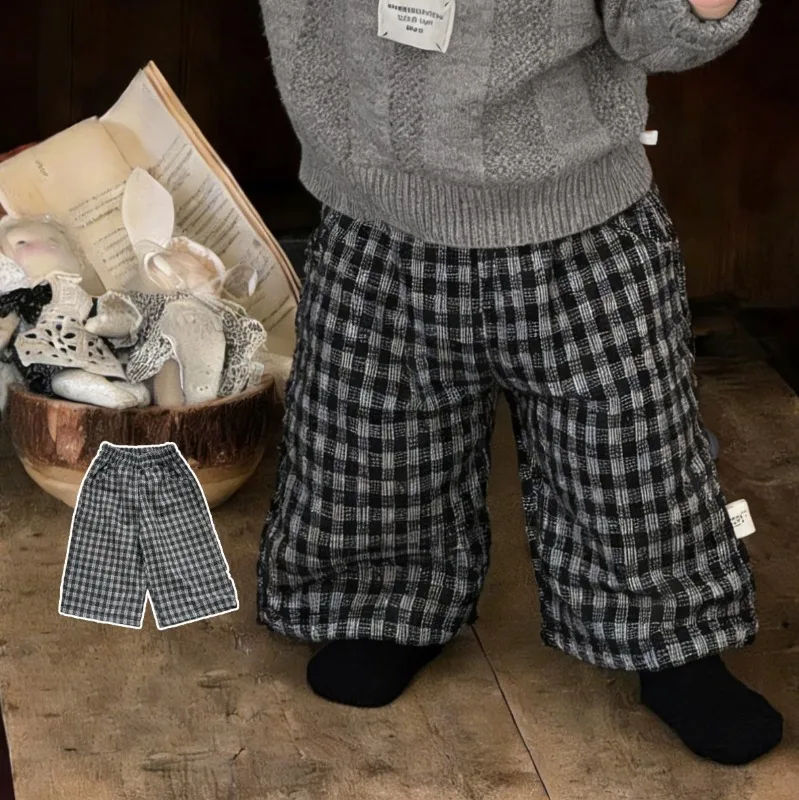 ヴィンテージ風チェックワイドロングパンツ