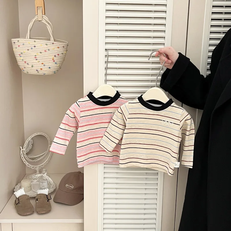 【BABY】ロミン配色リブストライプ長袖Tシャツ