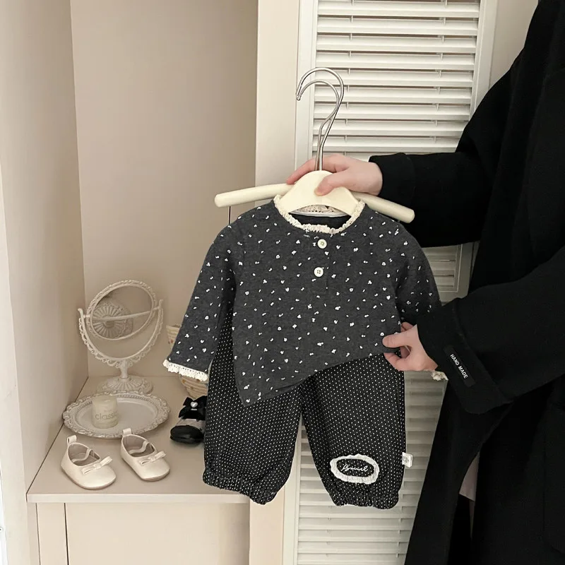 【BABY】ドット柄デニムワイドルーズロングパンツ