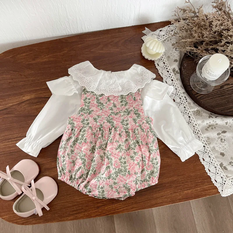 【セット】小花柄サロペットロンパースブラウス上下セット