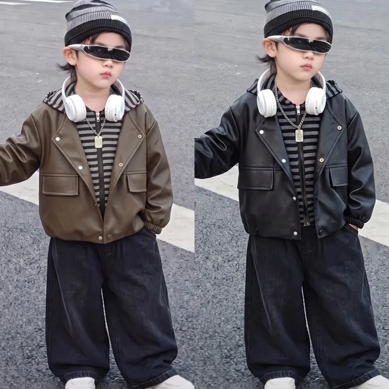 【KID】ミッキーフェイクレザーフード付きジャケット