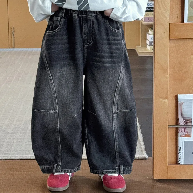 【KID】ヴィンテージ風切替ワイドデニムパンツ