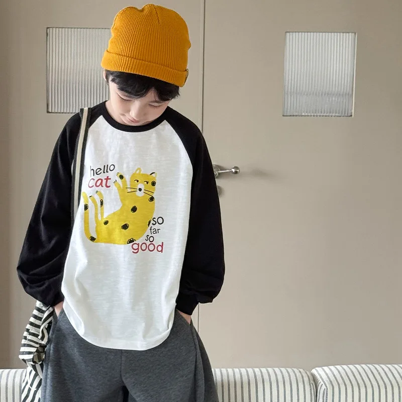 キャット英字プリントラグラン長袖Tシャツ