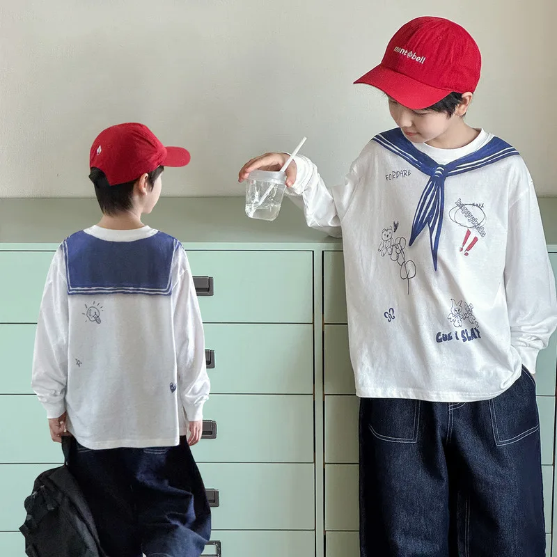 【KID】セーラー風スカーフデザイン長袖Tシャツ