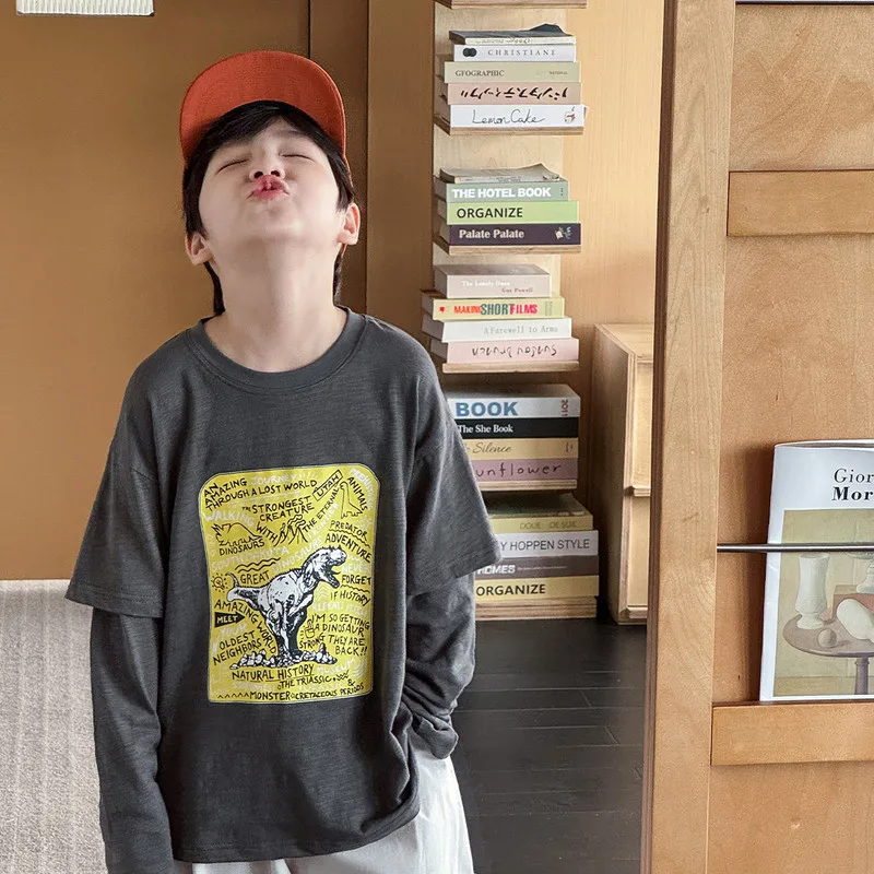 【KID】恐竜プリントレイヤード風長袖Tシャツ