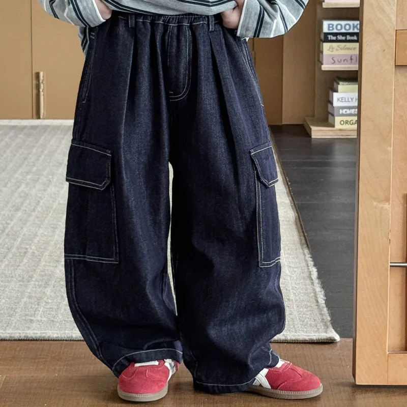 【KID】ステッチサイドポケットワイドデニムパンツ