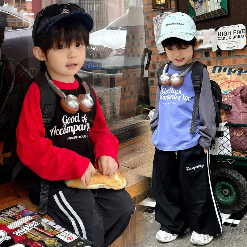 【KID】配色ラグランロゴプリント長袖Tシャツ